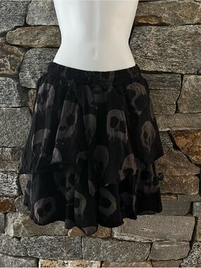 nununu Black Skull Tiered Mini Skirt